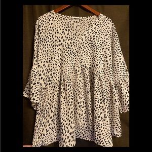 Black & White Leopard Babydoll Top